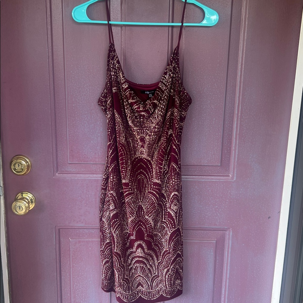 Jump Apparel Burgundy and Gold Elegant Slinky Dress Sz 11/12